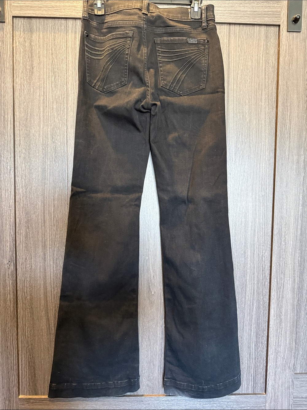 7 For All Mankind Black Flared Wide Leg Jeans with Signature Back Stitching